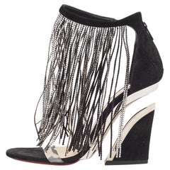 Christian Louboutin Black Suede Crystal Fringe Ankle Strap Sandals Size 36