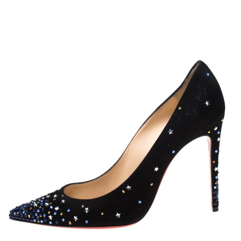 Christian Louboutin Schwarz Wildleder Kristall Stern verschönert Gravitanita Größe 37,5 1
