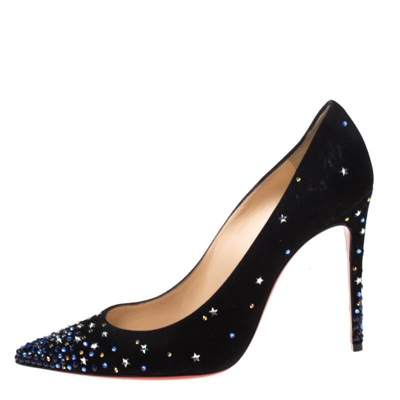 Christian Louboutin Black Suede Crystal Star Embellished Gravitanita Size  37.5 For Sale at 1stDibs | louboutin star