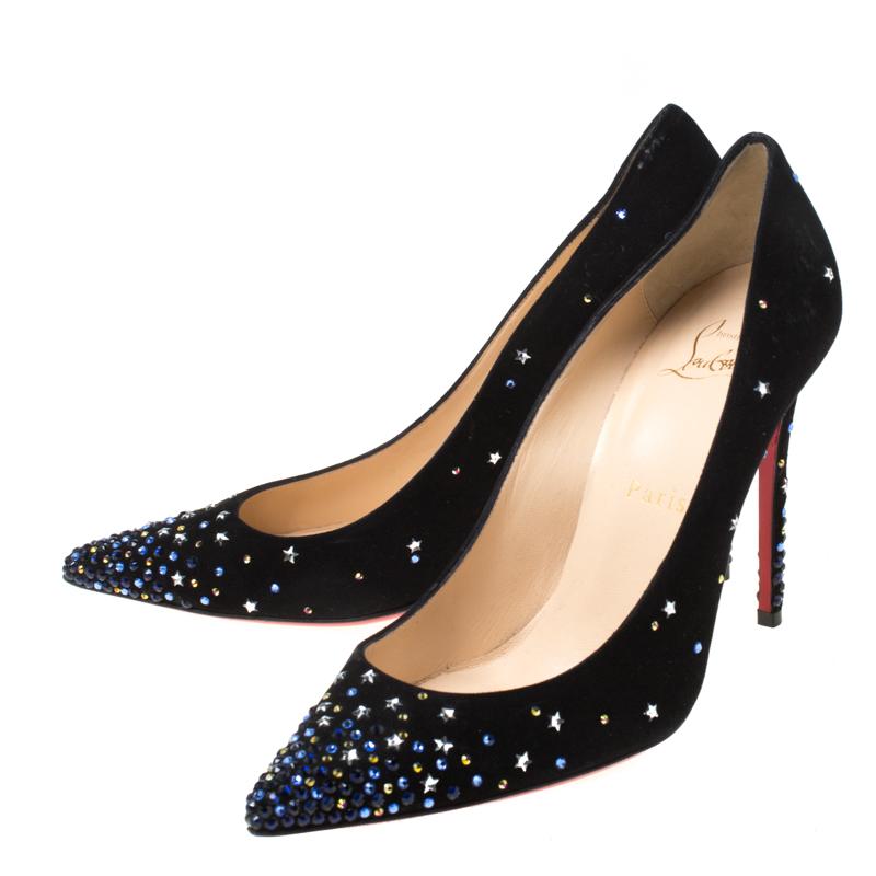 Women's Christian Louboutin Black Suede Crystal Star Embellished Gravitanita Size 37.5