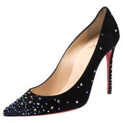 Christian Louboutin Black Suede Crystal Star Embellished Gravitanita Size 37.5