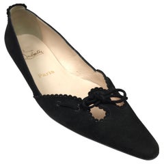 Christian Louboutin Black Suede Cutout Flats with Bow - 38