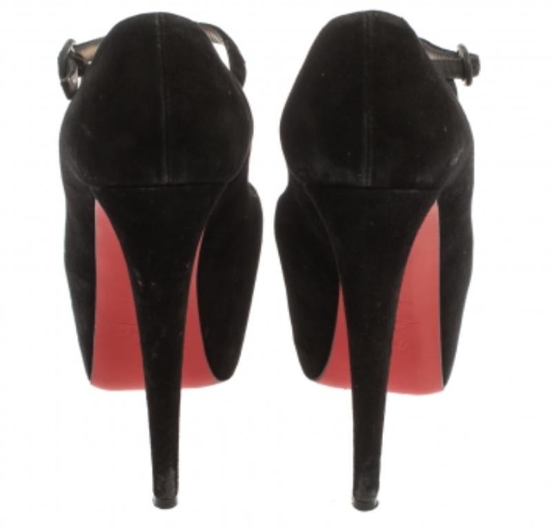 Christian Louboutin Black Suede Daffodil Mary Jane Pumps Size 36.5 For Sale 2