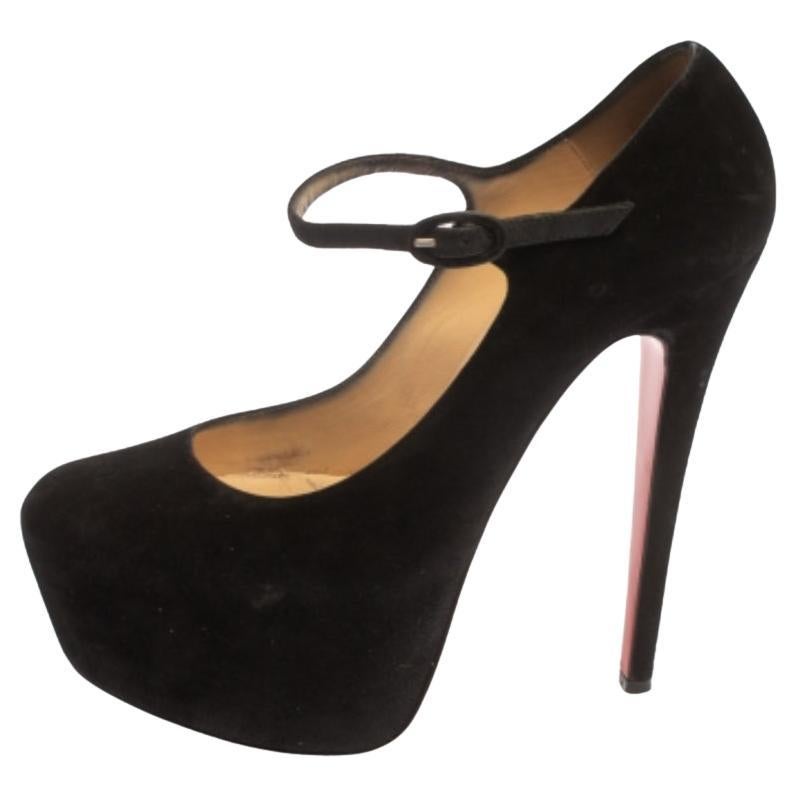 Christian Louboutin Black Suede Daffodil Mary Jane Pumps Size 36.5 For Sale