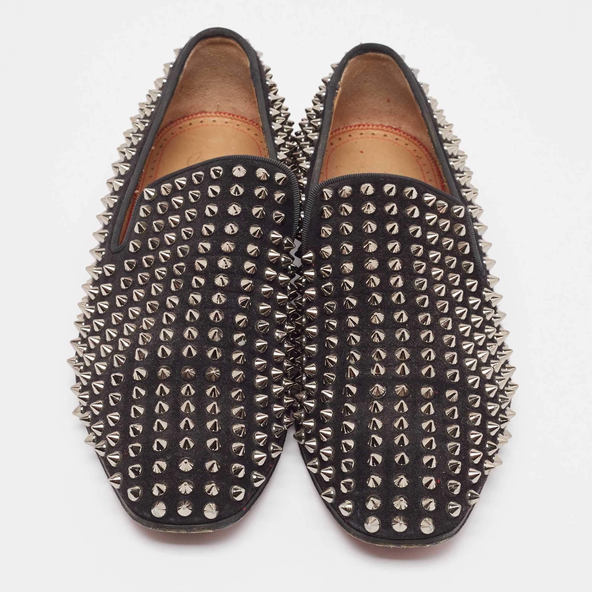 Christian Louboutin Black Suede Dandelion Spike Loafers Size 40 In Fair Condition In Dubai, Al Qouz 2
