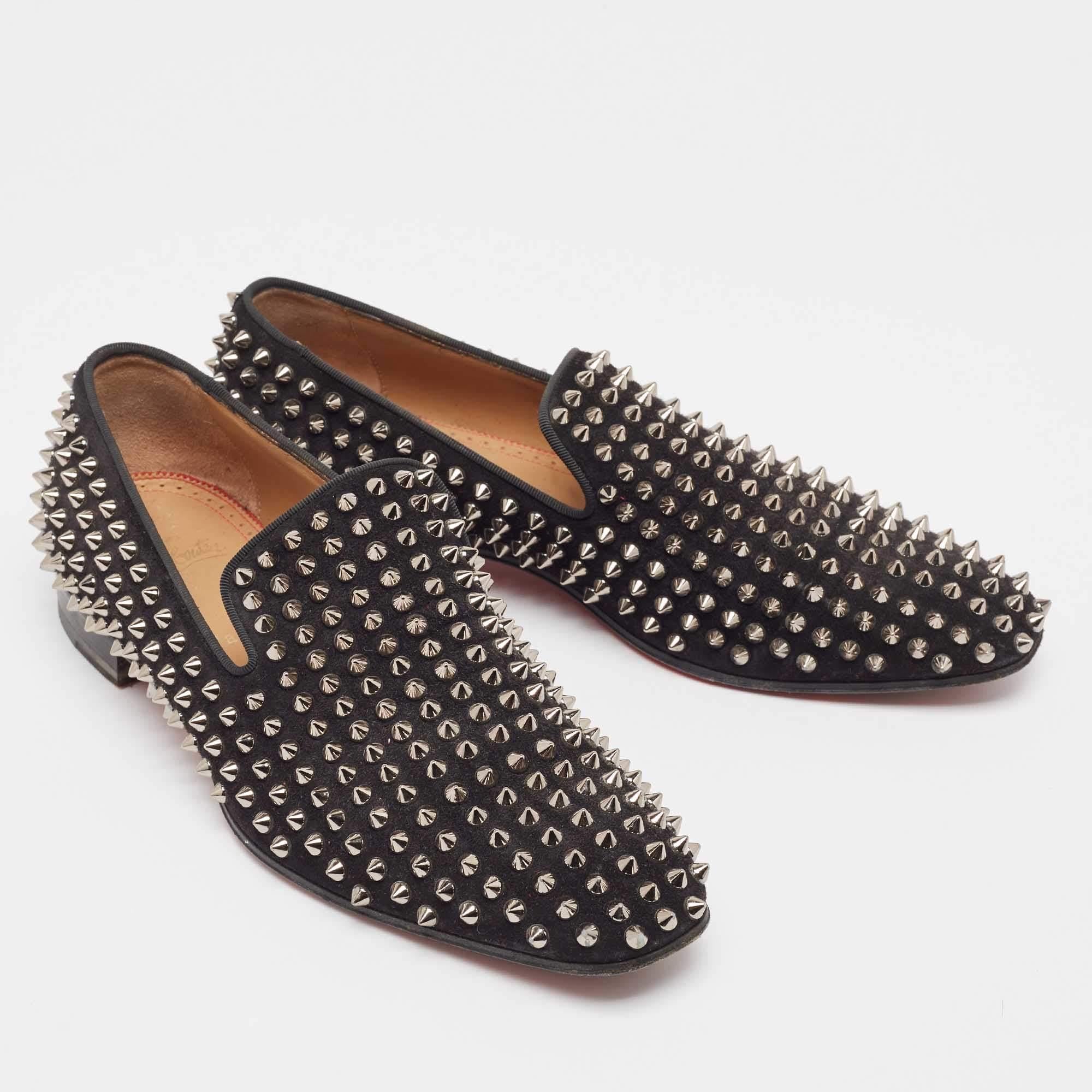 Men's Christian Louboutin Black Suede Dandelion Spike Loafers Size 40