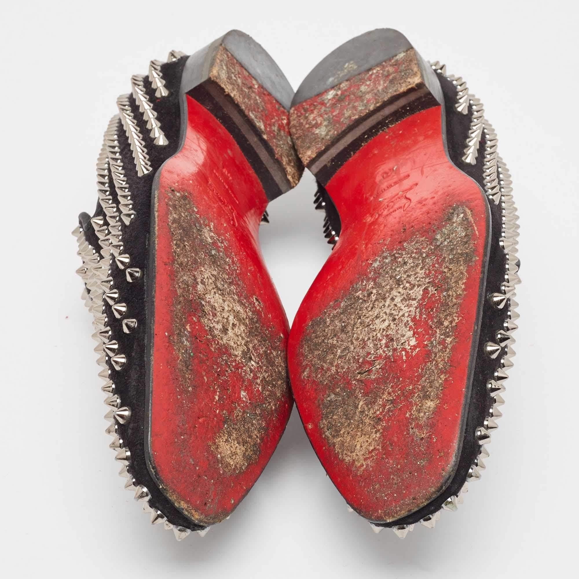 Christian Louboutin Black Suede Dandelion Spike Loafers Size 40 2