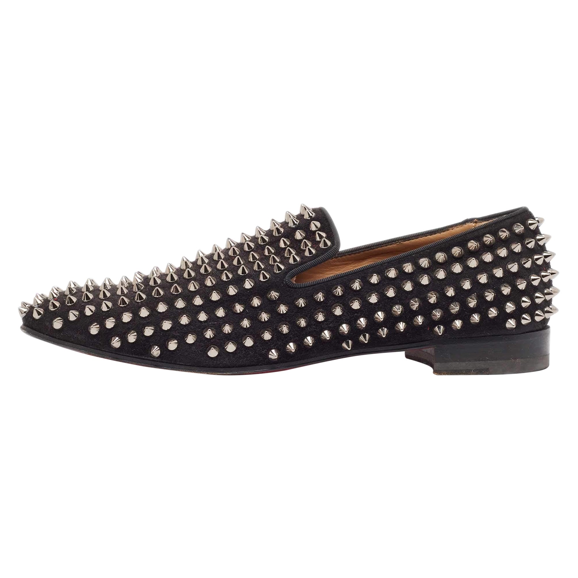 Christian Louboutin Black Suede Dandelion Spike Loafers Size 40