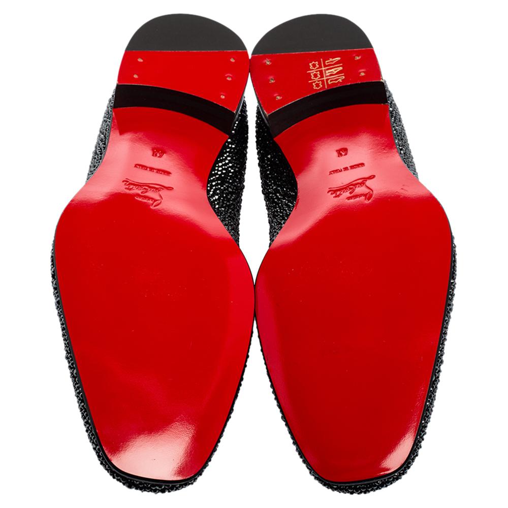 Christian Louboutin Black Suede Dandelion Strass Smoking Slippers Size 41 In New Condition In Dubai, Al Qouz 2