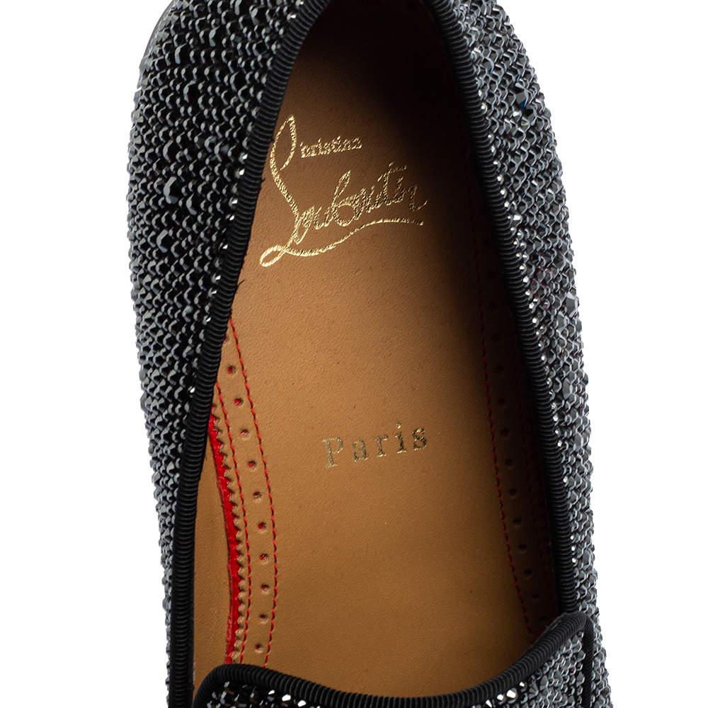 Christian Louboutin Black Suede Dandelion Strass Smoking Slippers Size 41 In New Condition For Sale In Dubai, Al Qouz 2