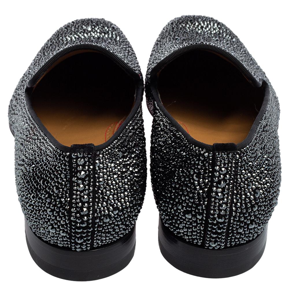Men's Christian Louboutin Black Suede Dandelion Strass Smoking Slippers Size 41
