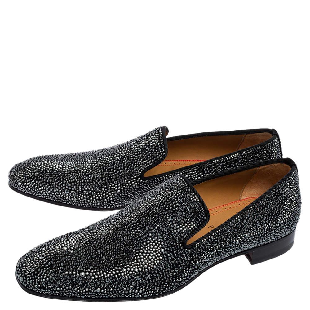 Men's Christian Louboutin Black Suede Dandelion Strass Smoking Slippers Size 41 For Sale
