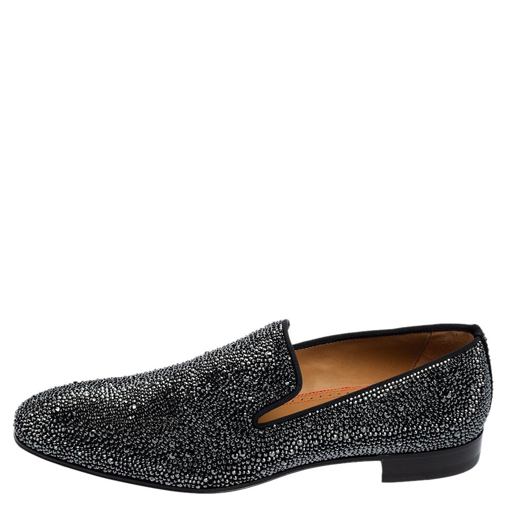 Christian Louboutin Black Suede Dandelion Strass Smoking Slippers Size 41 1