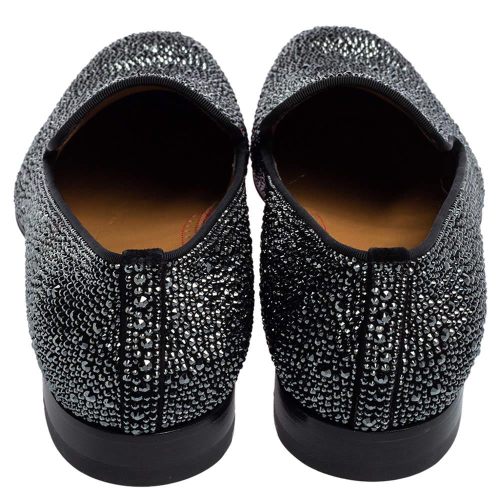 Christian Louboutin Black Suede Dandelion Strass Smoking Slippers Size 41 For Sale 1