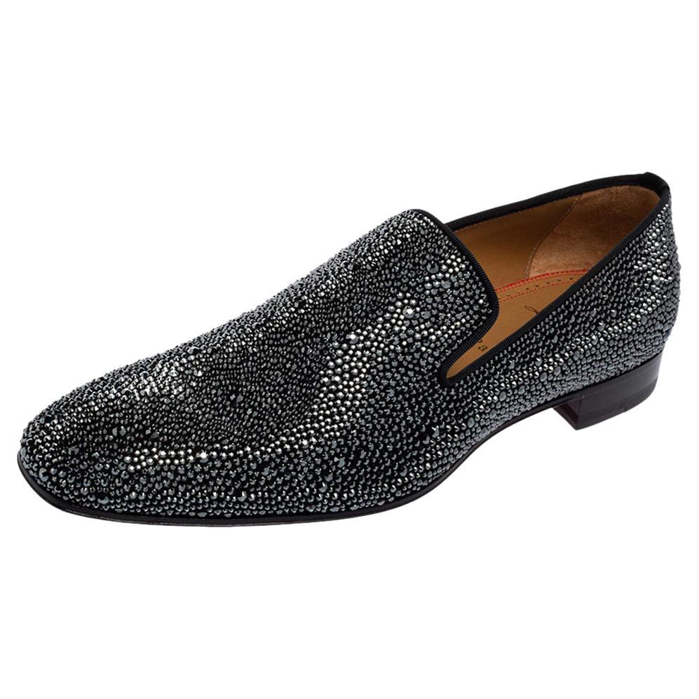 Christian Louboutin Black Suede Dandelion Strass Smoking Slippers Size 41 For Sale