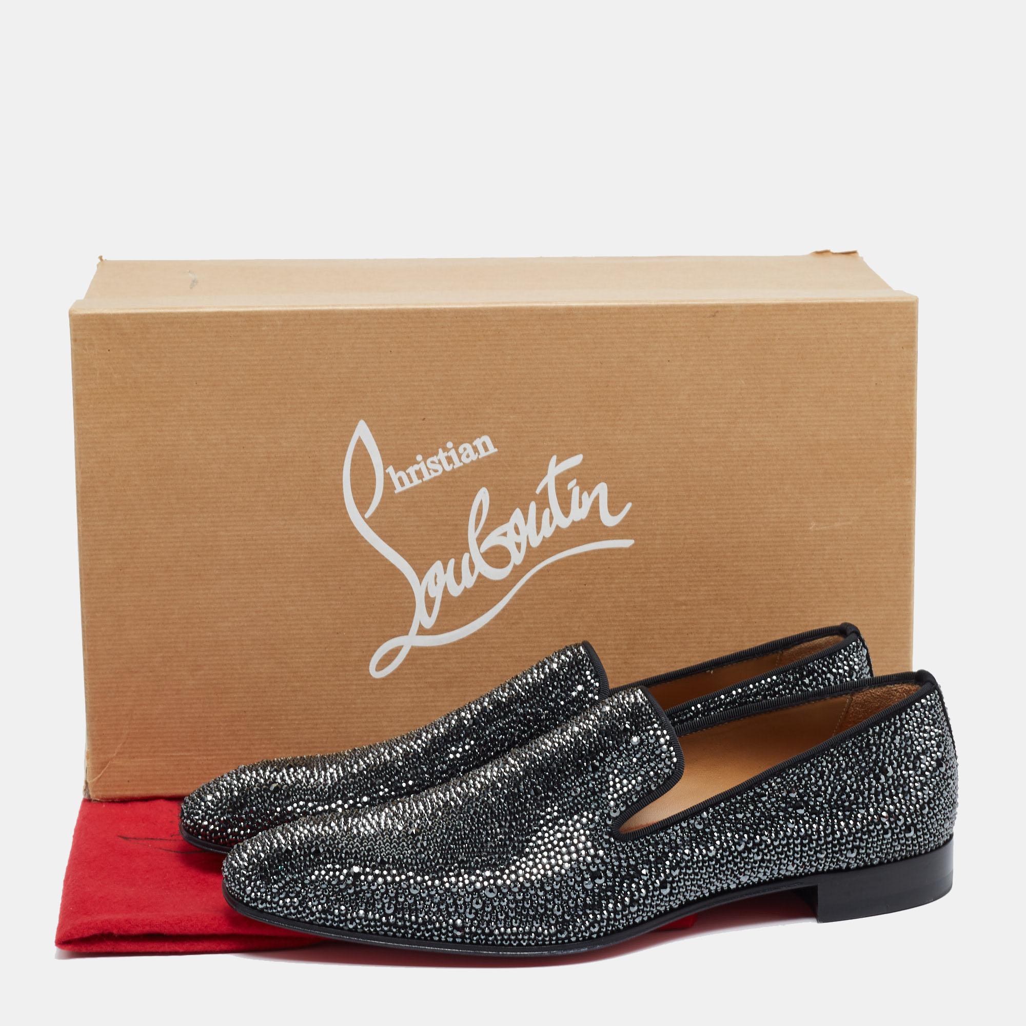 Christian Louboutin Black Suede Dandelion Strass Smoking Slippers Size 41.5 4