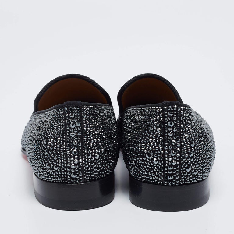 Christian Louboutin Black Suede Dandelion Strass Smoking Slippers Size