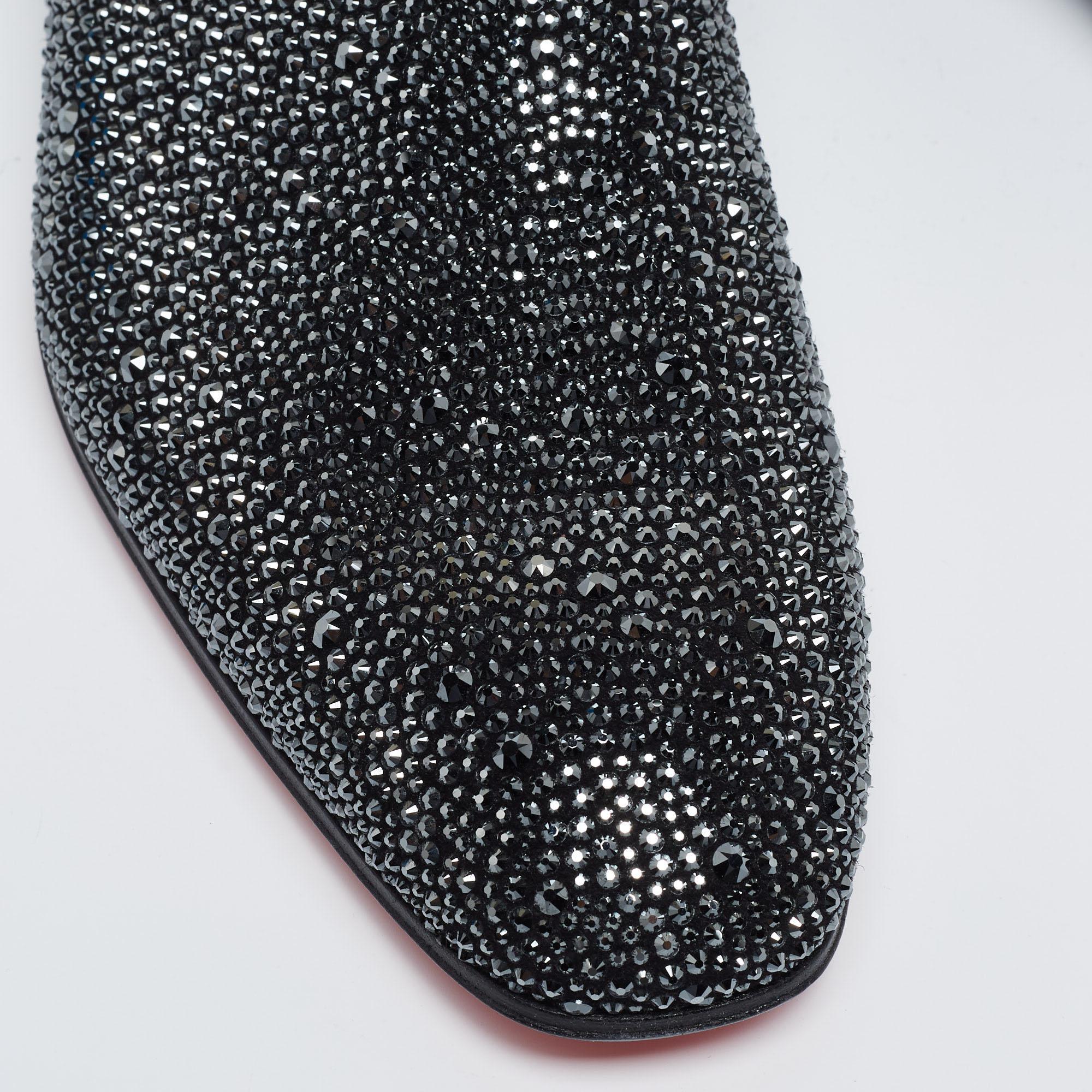 Christian Louboutin Black Suede Dandelion Strass Smoking Slippers Size 41.5 In New Condition In Dubai, Al Qouz 2