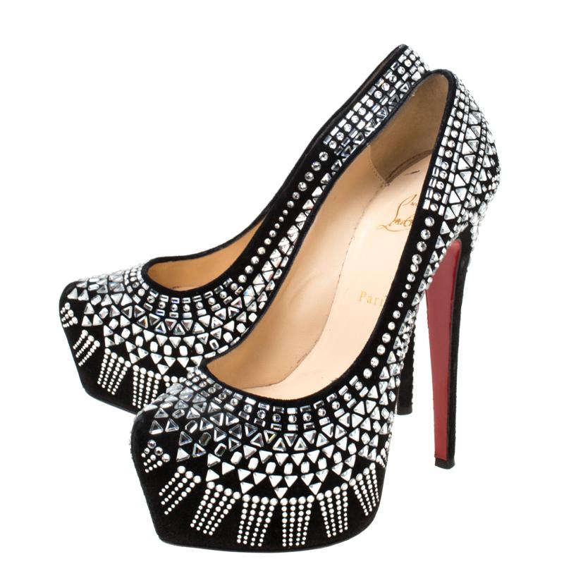 Christian Louboutin Black Suede Decora Strass Platform Pumps Size 40 3