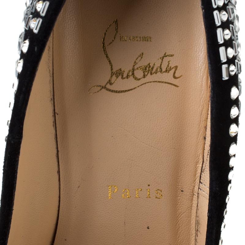 Christian Louboutin Schwarz Wildleder Dekor Strass Plateau Pumps Größe 40 3