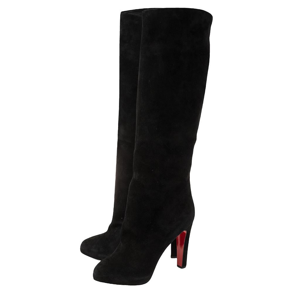 Women's Christian Louboutin Black Suede Dorfifa Knee Length Platform Boots Size 40.5