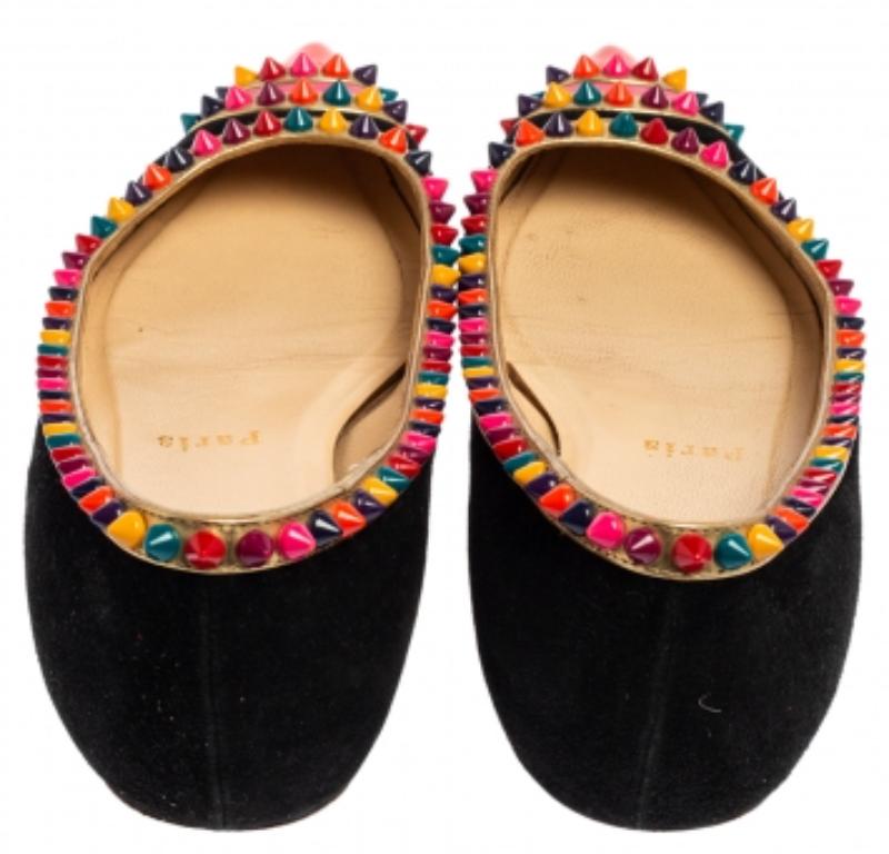 Beige Christian Louboutin - Ballerines en daim noir avec ornements - Taille 35,5