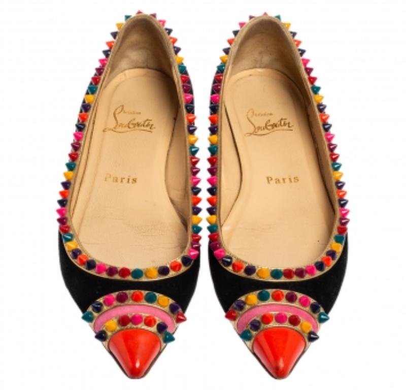 Christian Louboutin - Ballerines en daim noir avec ornements - Taille 35,5 2