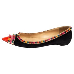 Christian Louboutin Black Suede Embellished Ballet Flats Size 35.5