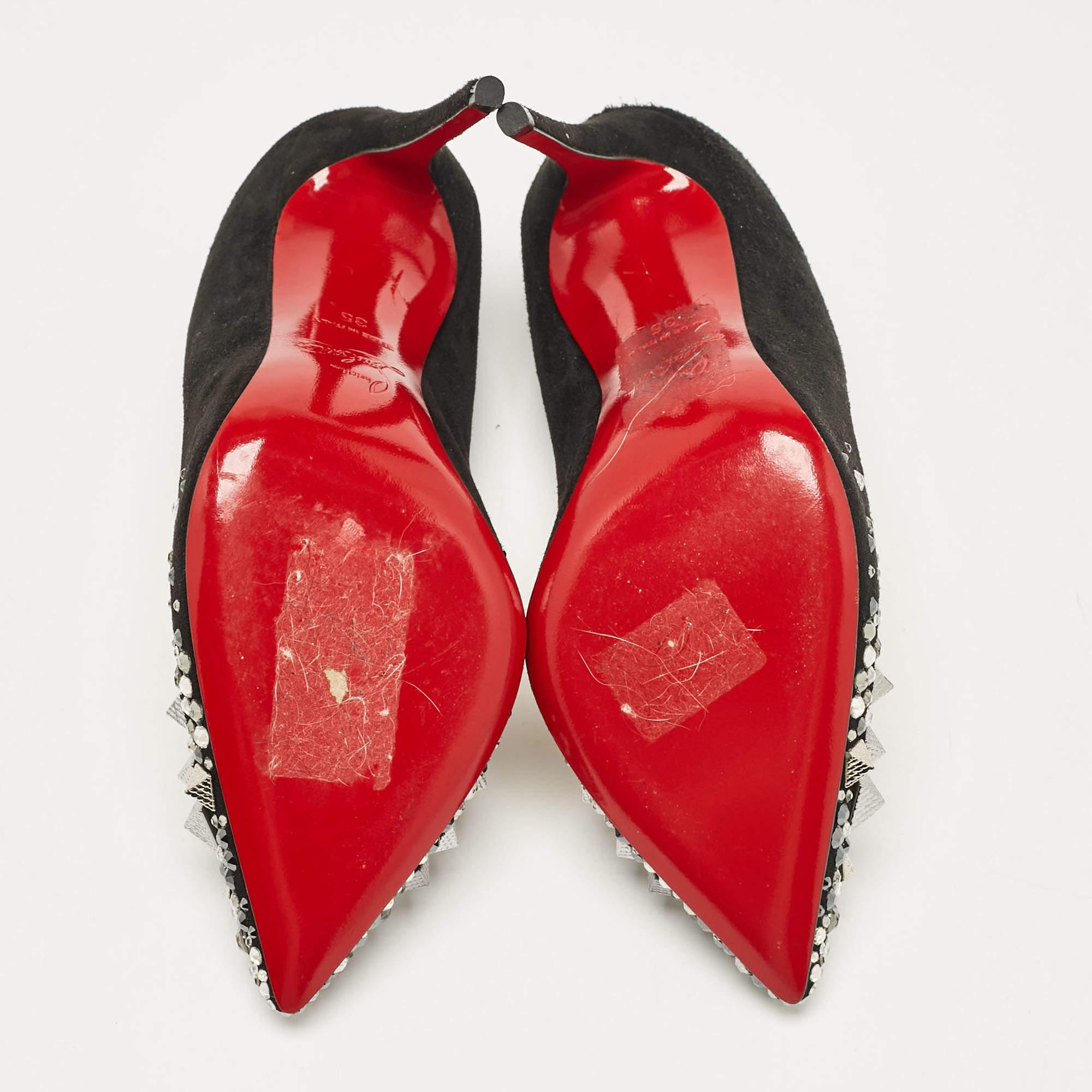 Christian Louboutin Black Suede Embellished Keopump Pumps Size 35 For Sale 2