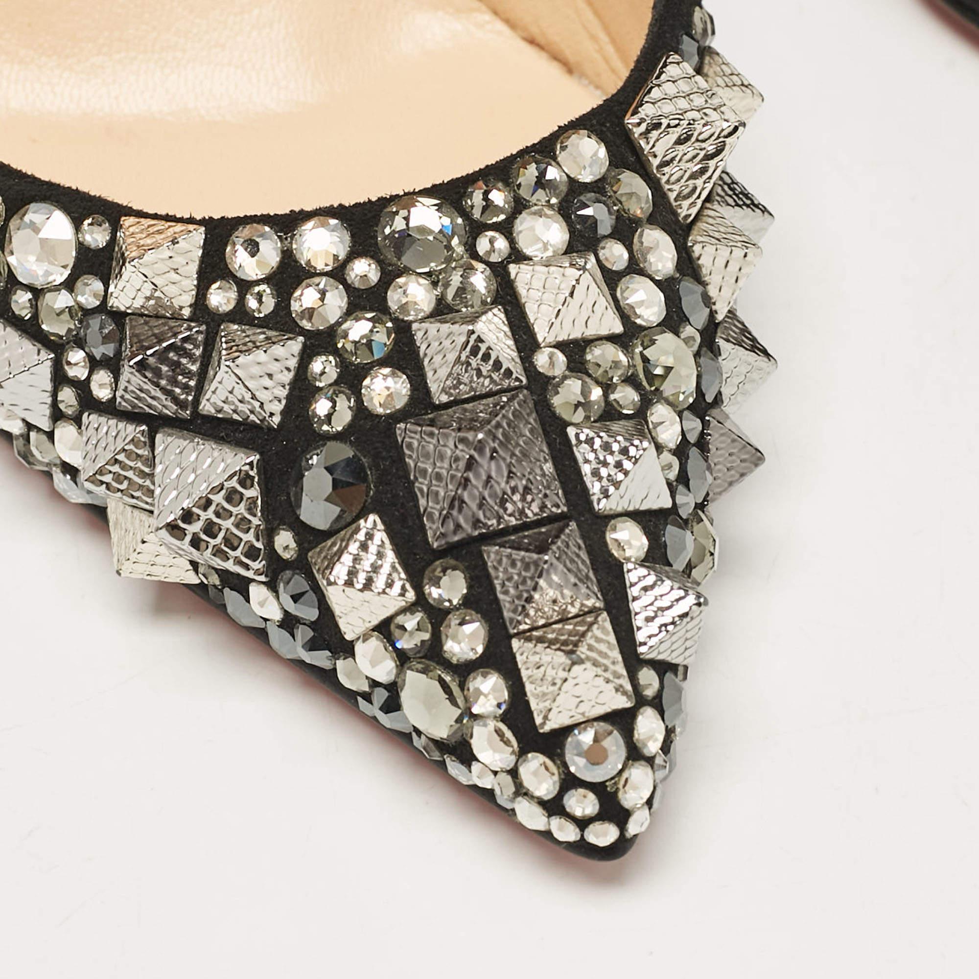 Christian Louboutin Black Suede Embellished Keopump Pumps Size 35 For Sale 3