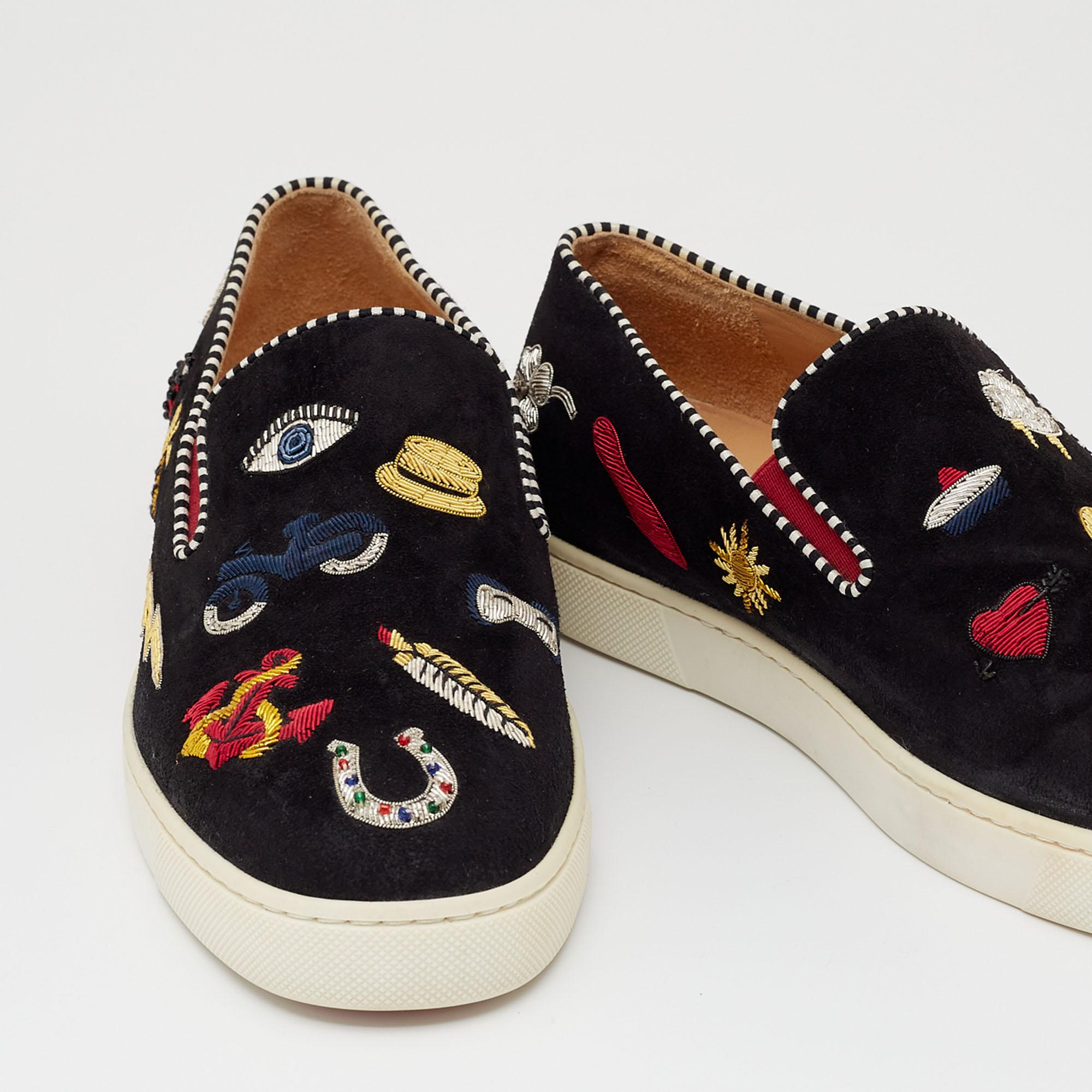 Christian Louboutin Black Suede Embellished Pik N Luck Slip-on Sneakers Size 37 1