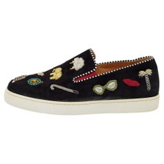 Christian Louboutin Black Suede Embellished Pik N Luck Slip-on Sneakers Size 37