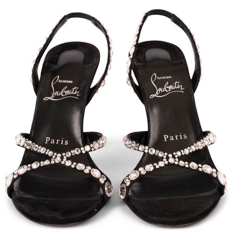 CHRISTIAN LOUBOUTIN black suede EMILIE STRASS 100 Sandals Shoes