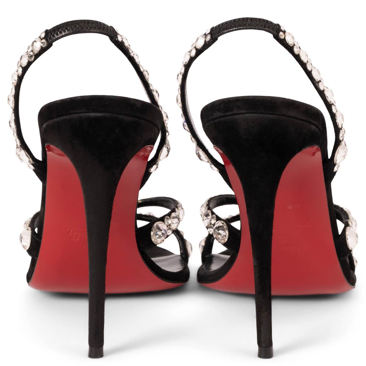 CHRISTIAN LOUBOUTIN black suede EMILIE STRASS 100 Sandals Shoes 37.5 For Sale 1
