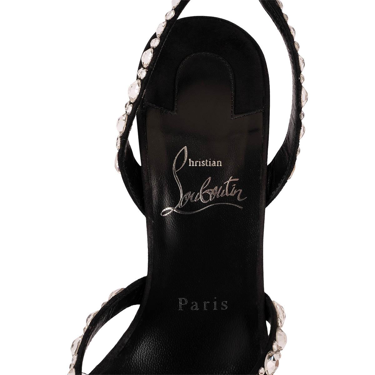 CHRISTIAN LOUBOUTIN black suede EMILIE STRASS 100 Sandals Shoes 37.5 For Sale 4