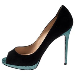 Christian Louboutin Black Suede Flo Peep Toe Pumps Size 40