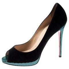 Christian Louboutin Black Suede Flo Peep Toe Pumps Size 40