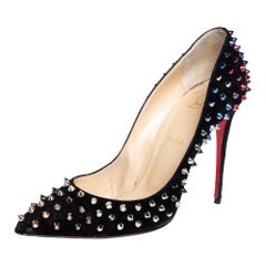 Christian Louboutin Black Suede Follies Spikes Pointed Toe Pumps Size 40