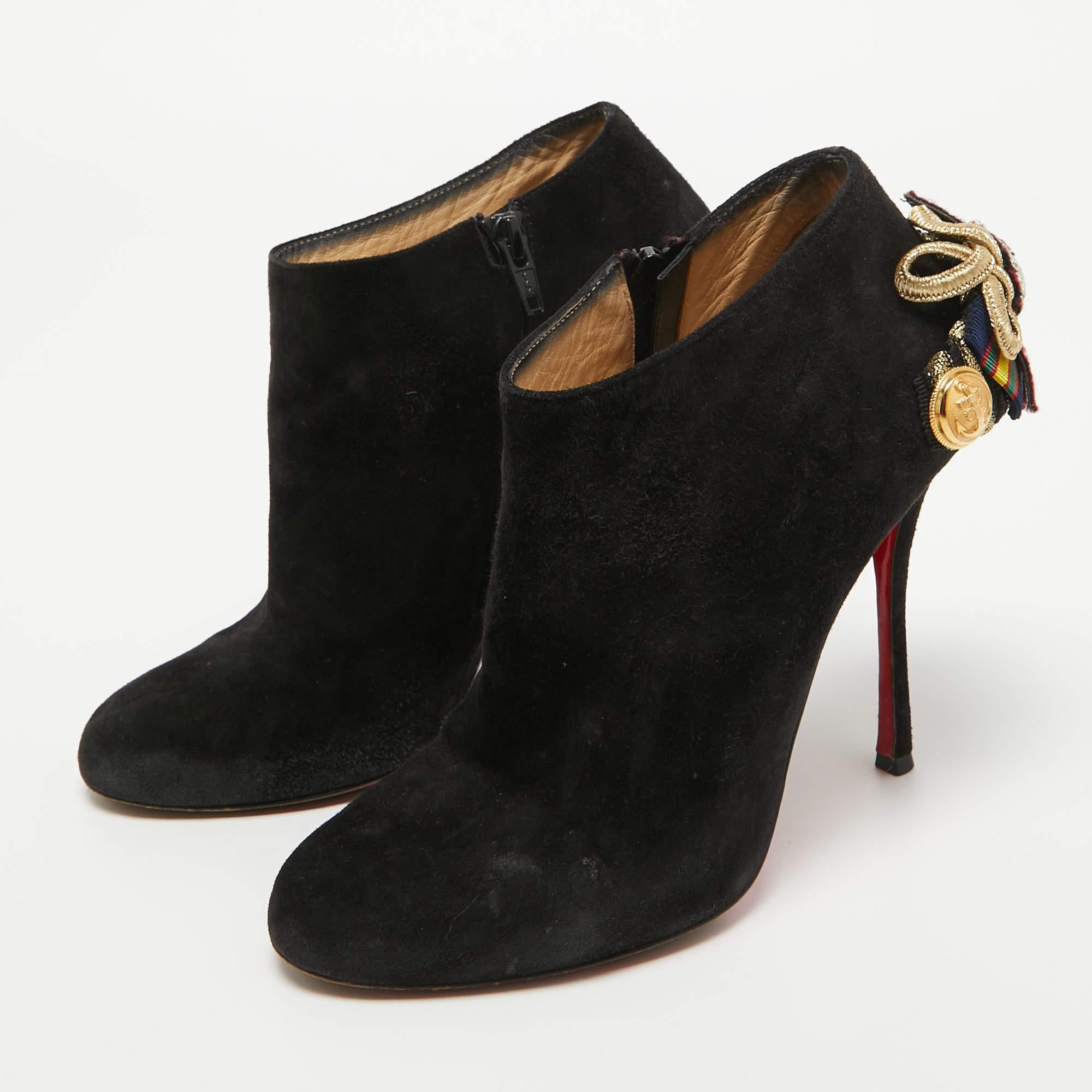 Christian Louboutin Black Suede Galobella Ankle Boots Size 38 For Sale 4