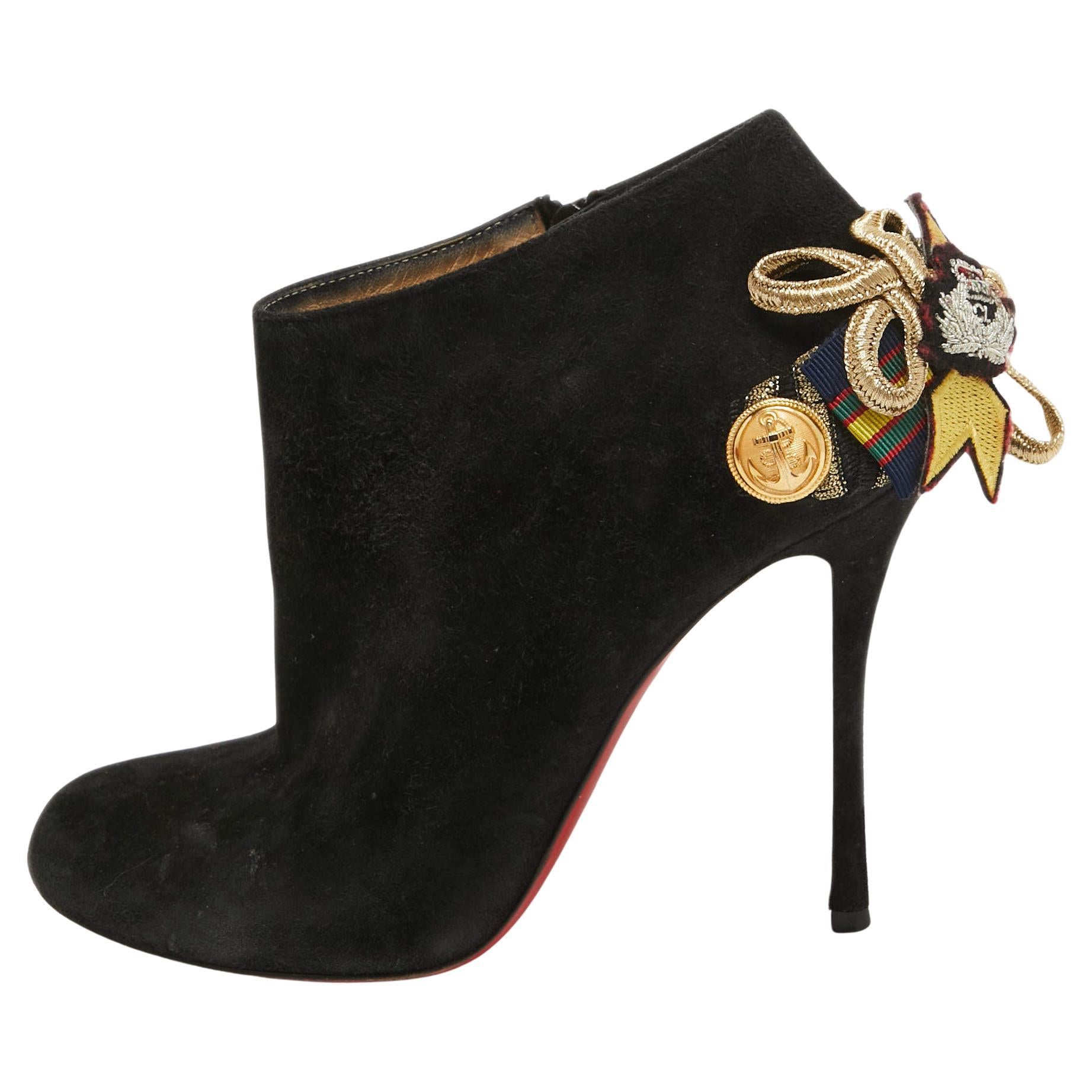Christian Louboutin Black Suede Galobella Ankle Boots Size 38 For Sale