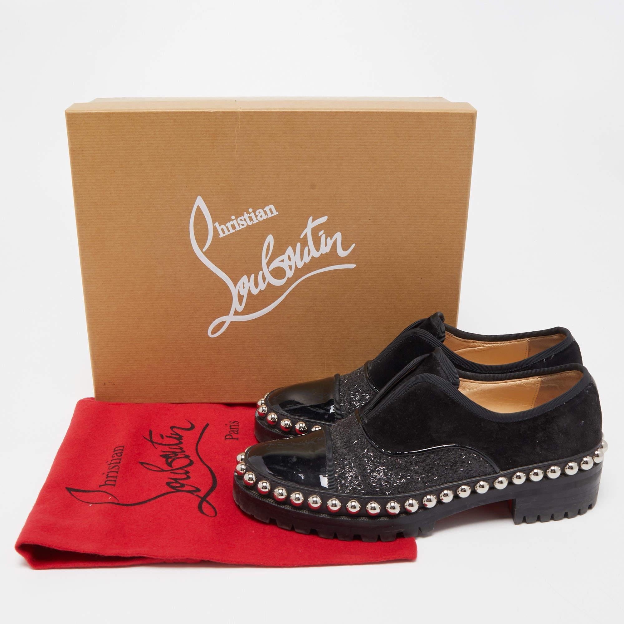 Christian Louboutin Black Suede, Glitter and Patent Leather Size 35.5 For Sale 2