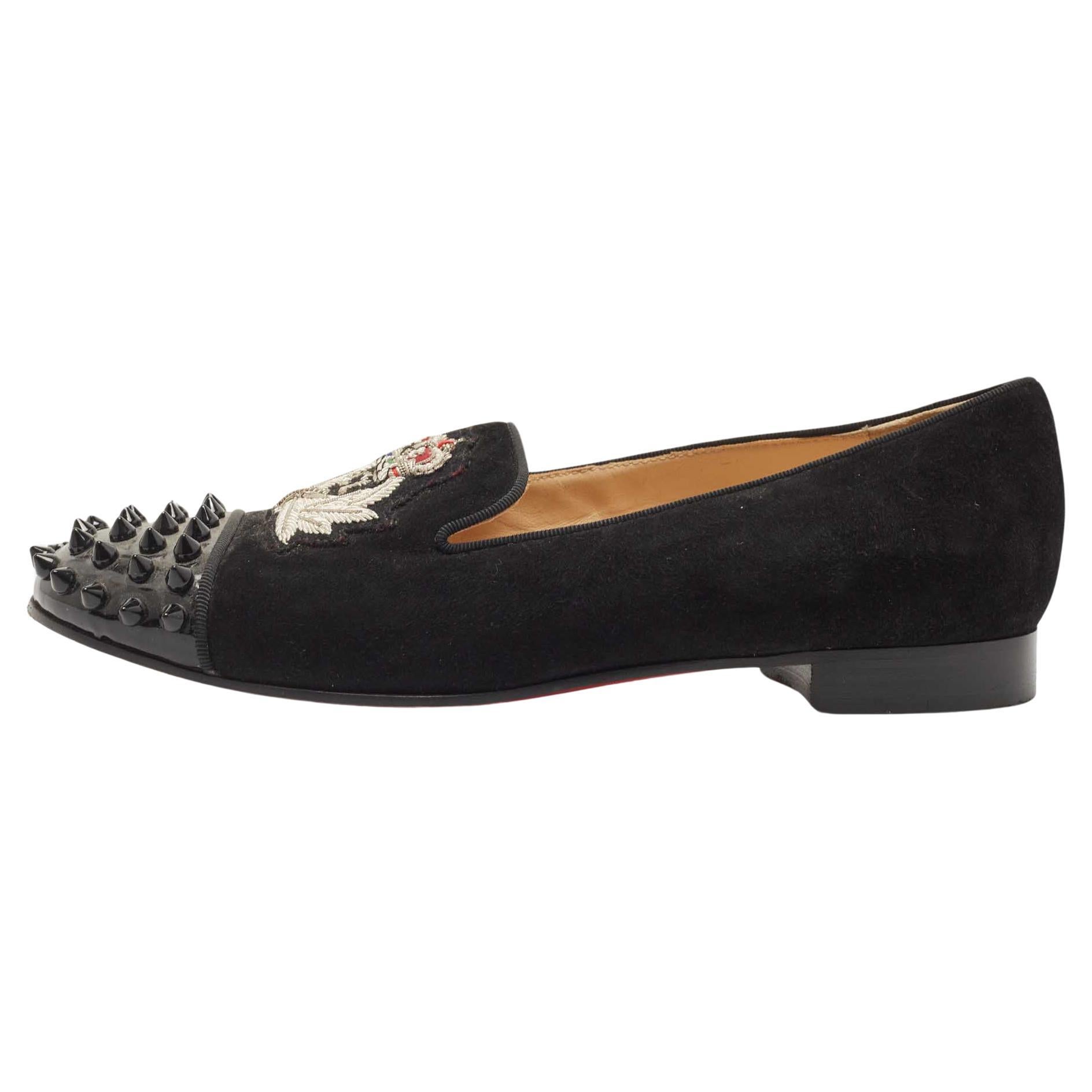 Christian Louboutin Black Suede Harvanana Spiked Smoking Slippers Size 36.5 For Sale