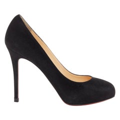 CHRISTIAN LOUBOUTIN black suede hidden platform almond toe pumps heels EU37 US7