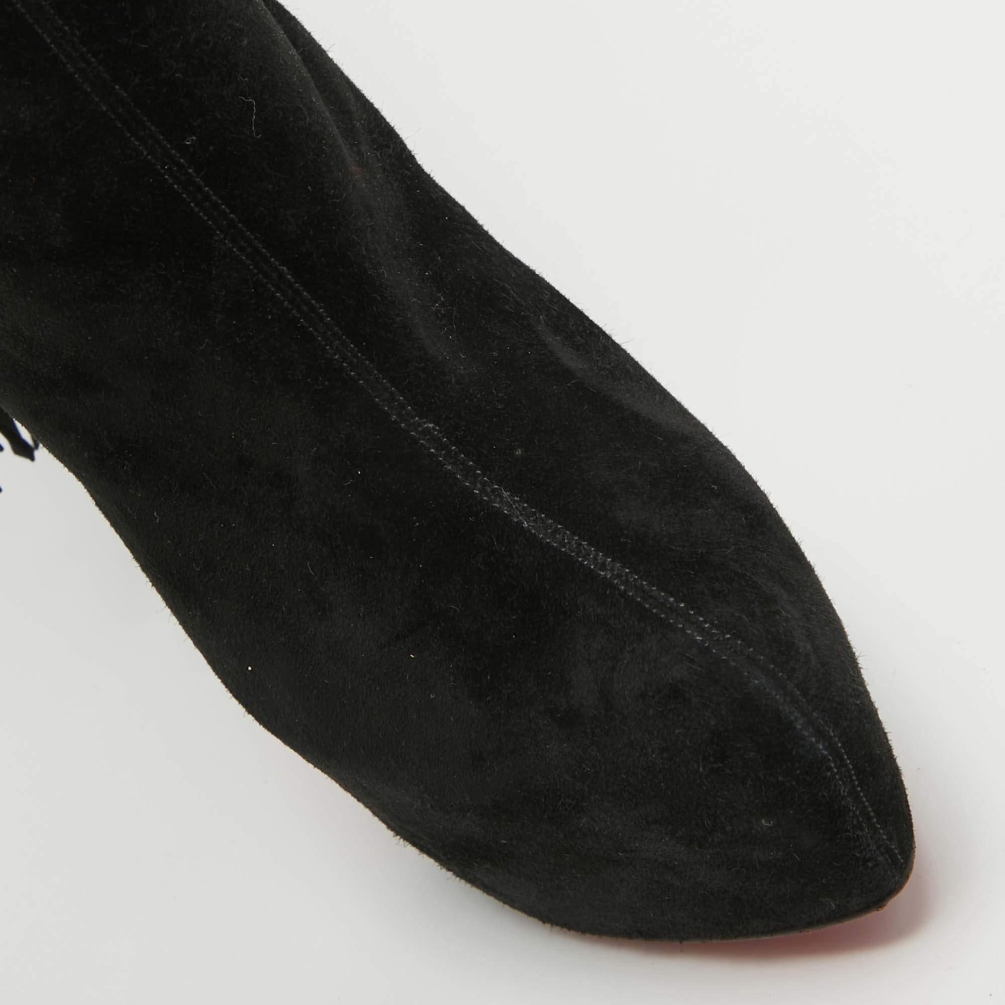 Christian Louboutin Black Suede Interlopa Knee Length Boots Size 37.5 Pour femmes en vente