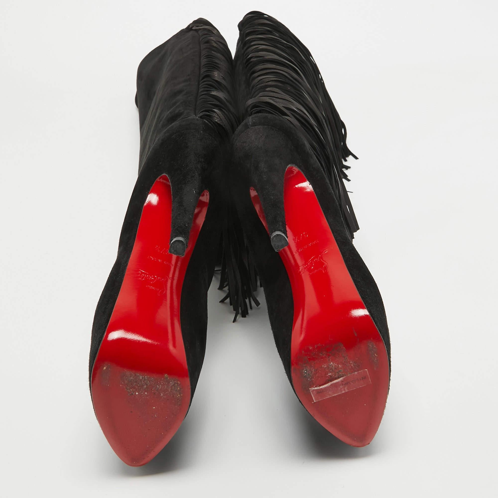 Christian Louboutin Black Suede Interlopa Knee Length Boots Size 37.5 en vente 3