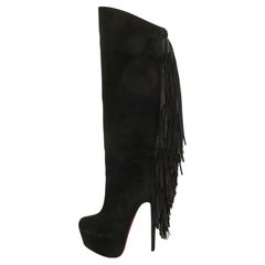 Christian Louboutin Black Suede Interlopa Knee Length Boots Size 37.5