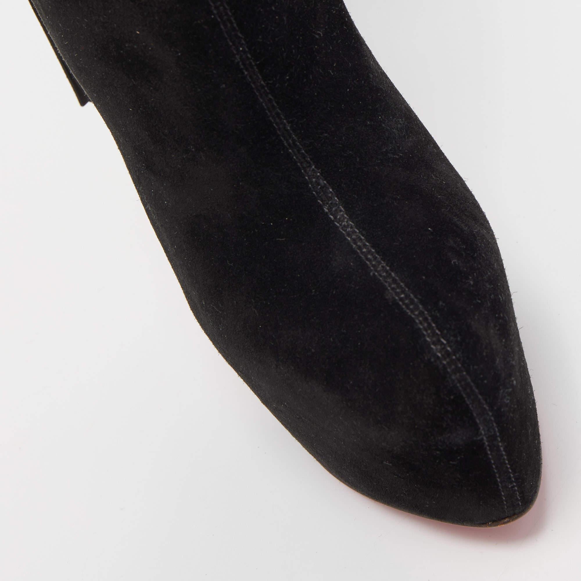 Women's Christian Louboutin Black Suede Interlopa Knee Length Boots Size 39
