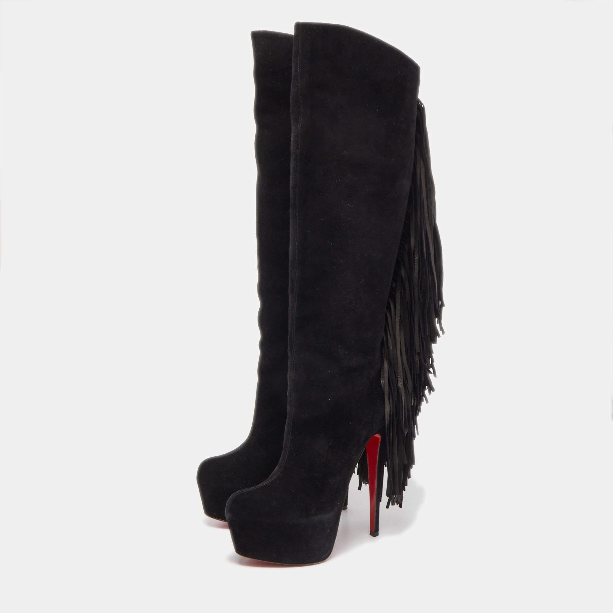 Christian Louboutin Black Suede Interlopa Knee Length Boots Size 39 1