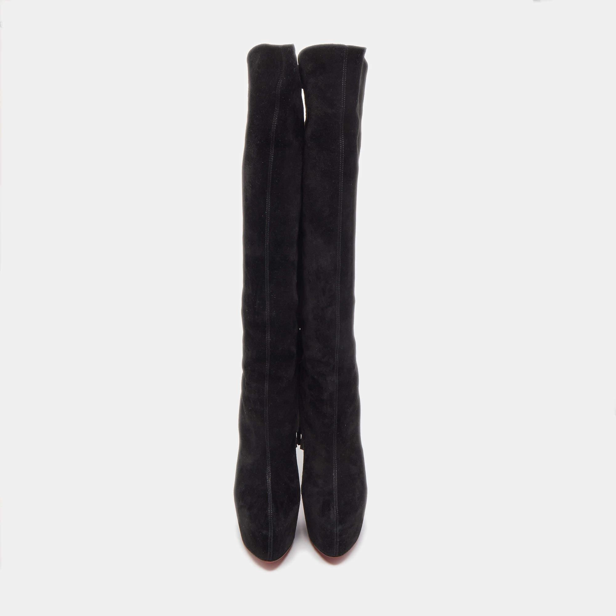 Christian Louboutin Black Suede Interlopa Knee Length Boots Size 39 2