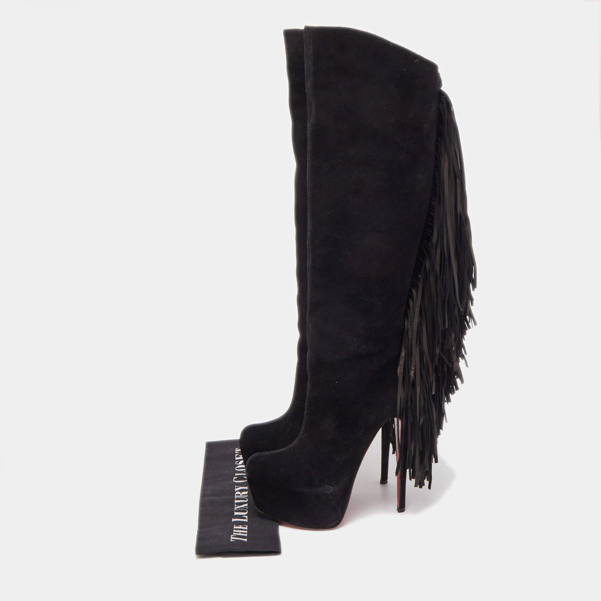 Christian Louboutin Black Suede Interlopa Knee Length Boots Size 39 5